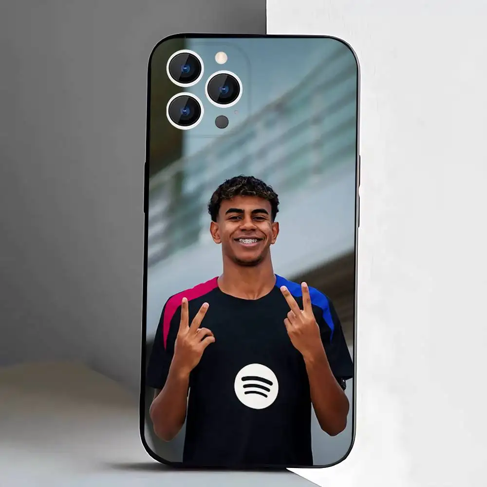 حافظة هاتف كرة القدم 19 L-Lamines لهاتف iPhone 17,16,15,14,13,12,11,Pro,XS,Max,XR,Plus,E,SE4,غطاء ناعم أسود صغير