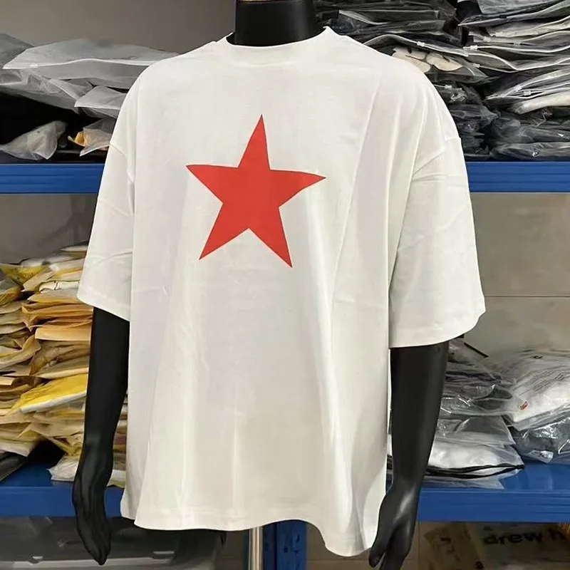 2026 Short Sleeve Chest Star Pattern Print Kanye West T Shirt Men Women Letter Printed Oversized Tshirts Red Mask Tops Tee