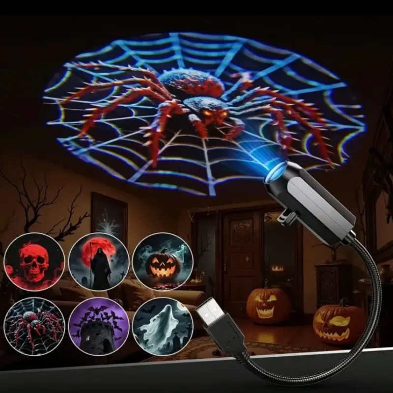 ไฟโปรเจคเตอร์ LED USB 6 รูปแบบการฉายภาพ - ไฟกลางคืนแบบ USB ปรับได้สำหรับตกแต่งเทศกาลฮาโลวีน