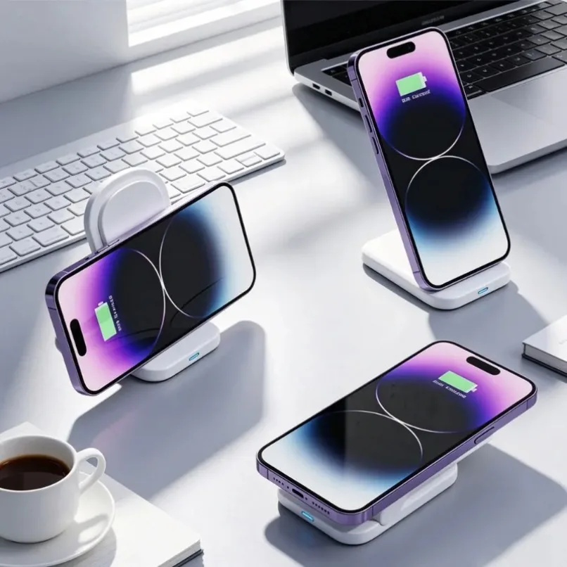 Portable Foldable Magnetic Wireless Charger Stand Desktop Cellphone Charging Bracket Multi View Angle For Office Home Travel view 2