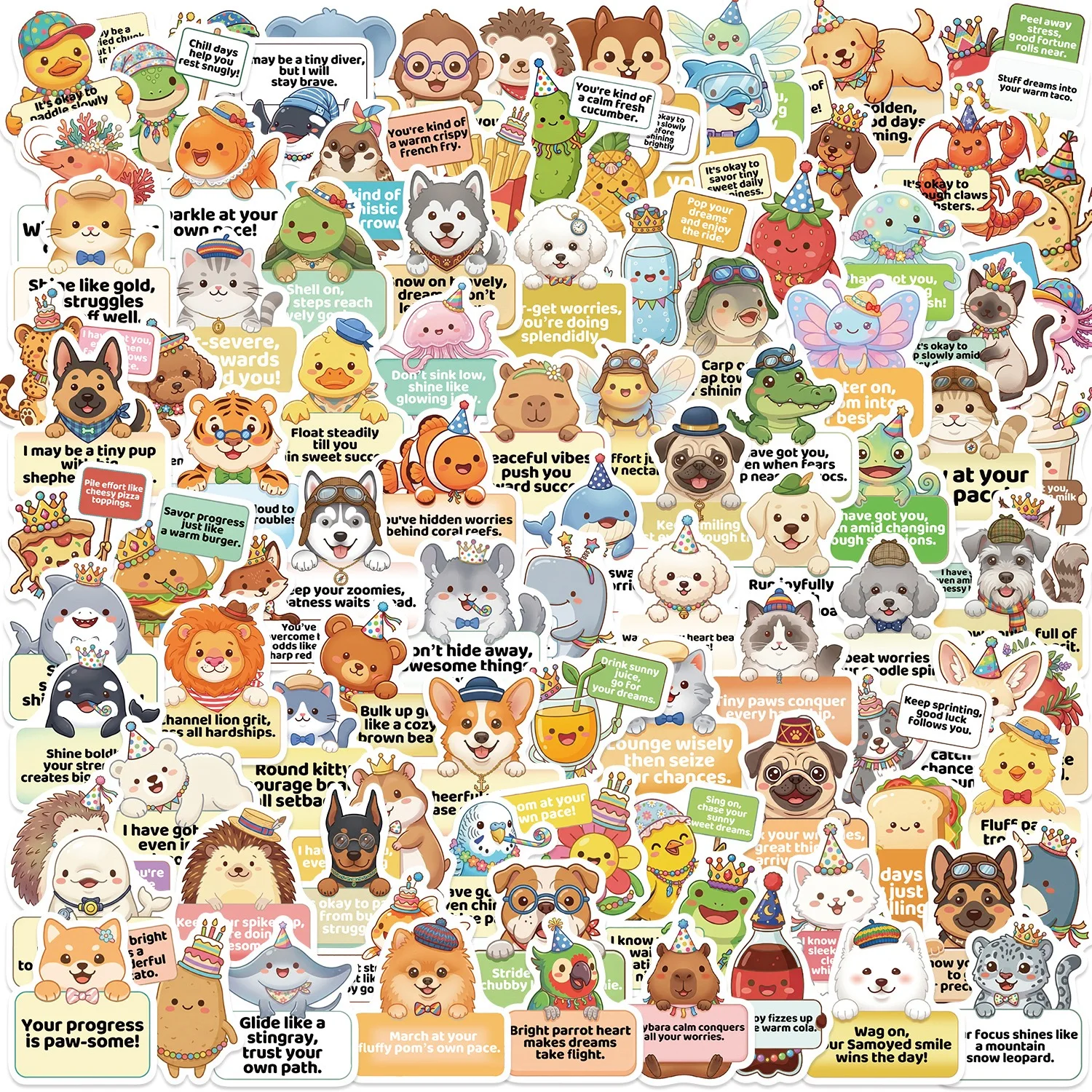 50/100PCS Cute Animal Stickers Positive Affirmation DIY Stickers Scrapbooking Phone Luggage Waterproof Reward Decals Toy