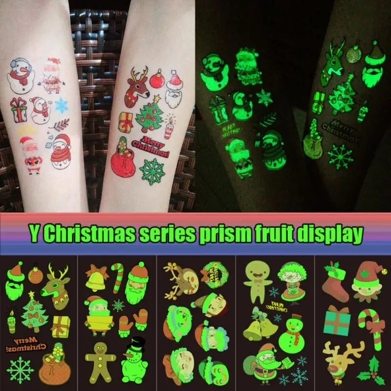 Temporary Tattoo Stickers Christmas Luminous Fake Tattoos Glow Paste Face Arm Leg For Children Body Art Mermaid Sticker 2023