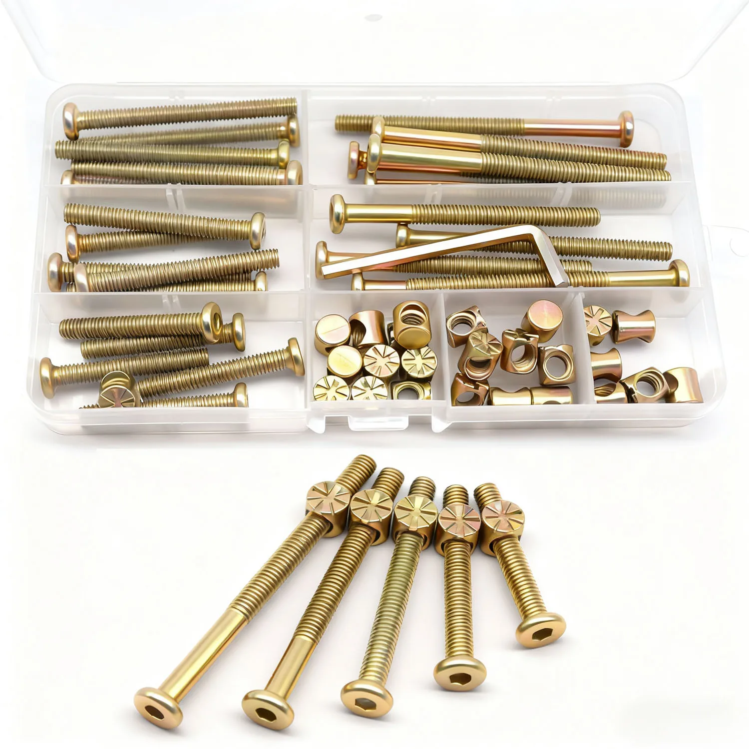 Furniture Bed Screw and Bolt Kit-50-piece set of M6-1.0x40mm/50mm/60mm/70mm/80mm furniture barrel bolts for bunk and single beds