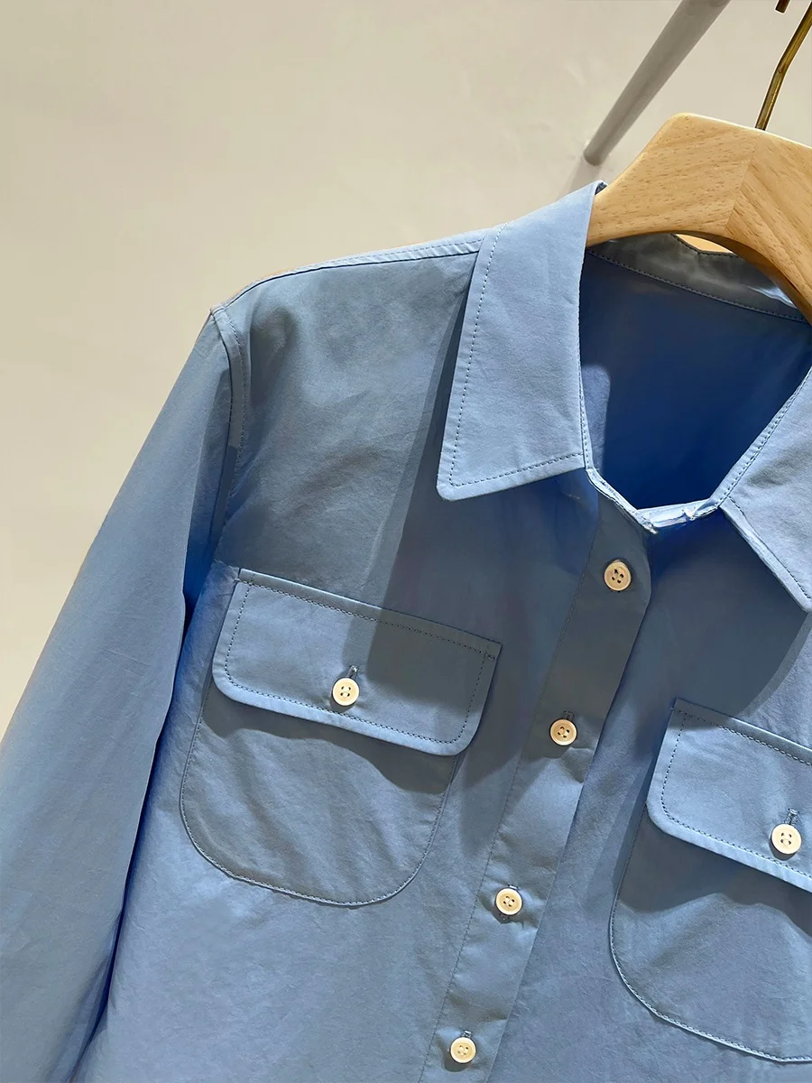 Pure Cotton Long Sve irt Spring 2025 New Arrival XiaoHe Commute Sle Straight Cut Simple Design Classic Collar Button up