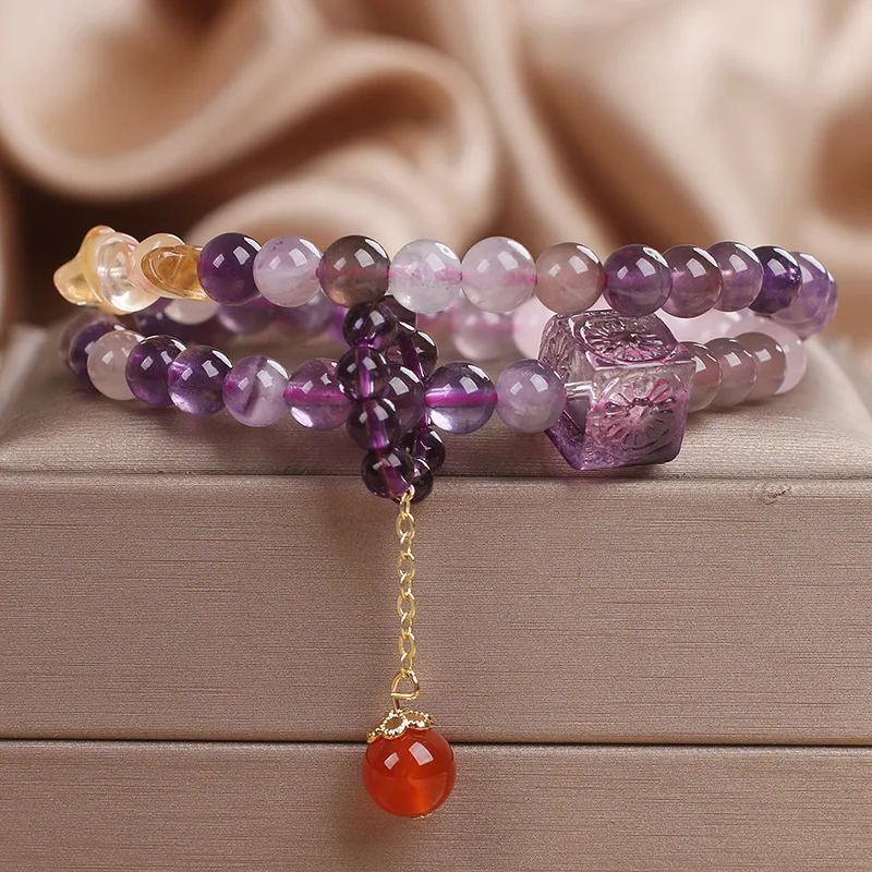 

Dual-Layered Nature Purple Crystal Beaded Bracelet Ideal for Zodiac Year Amethyst, Symbolizing Calmness and Spiritual Growth