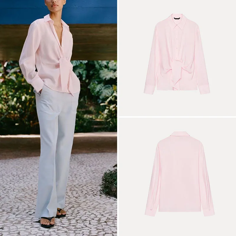 

Spring 2025 Women's Faion Long Sve irt Collar Stand up Polyester Fiber Drapey Sle Z New Arrival 3073535