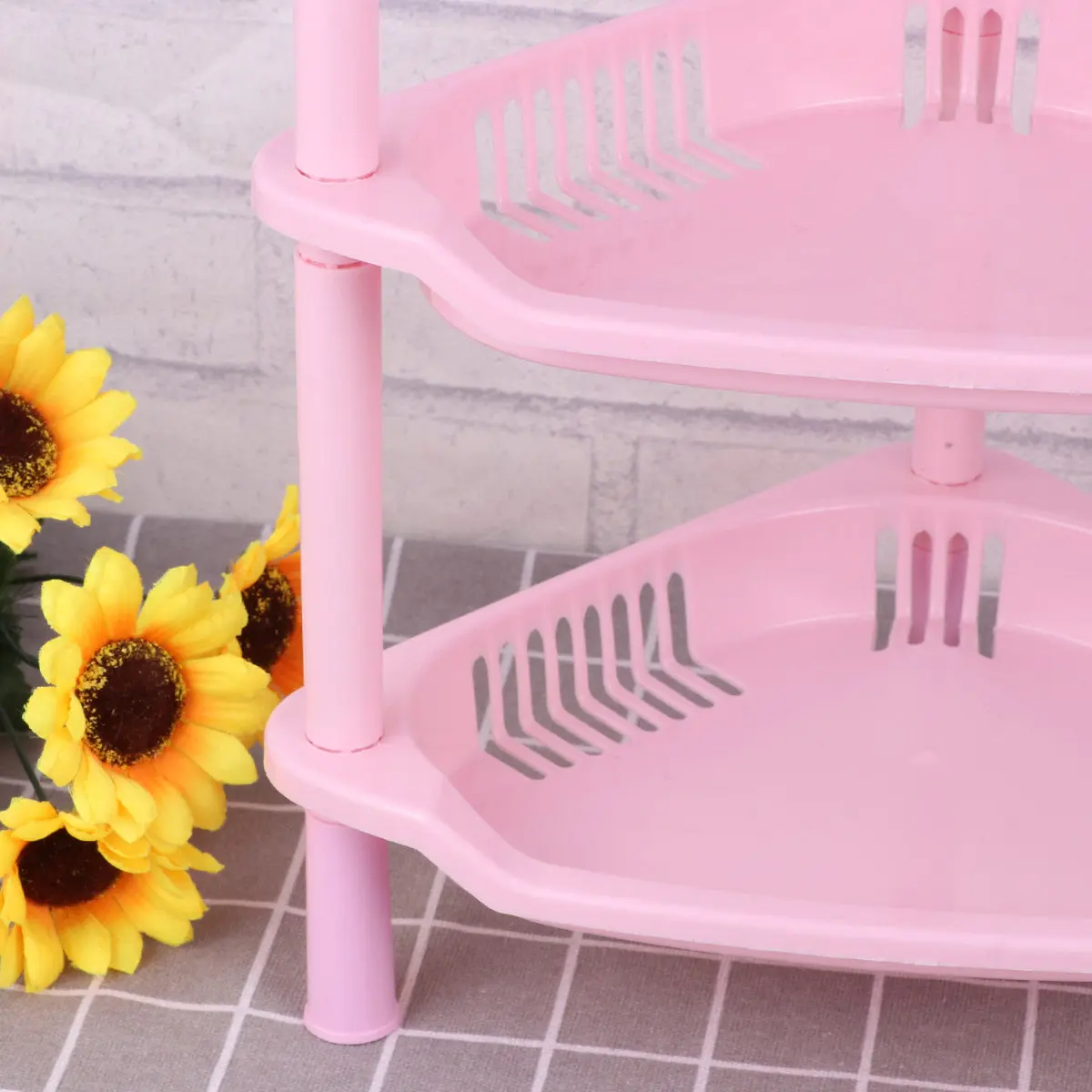 3 Layer Plastic Bathroom Storage Shelves Pink Multifunctional Corner Organizer for Kitchen Desk Vanity Countertop