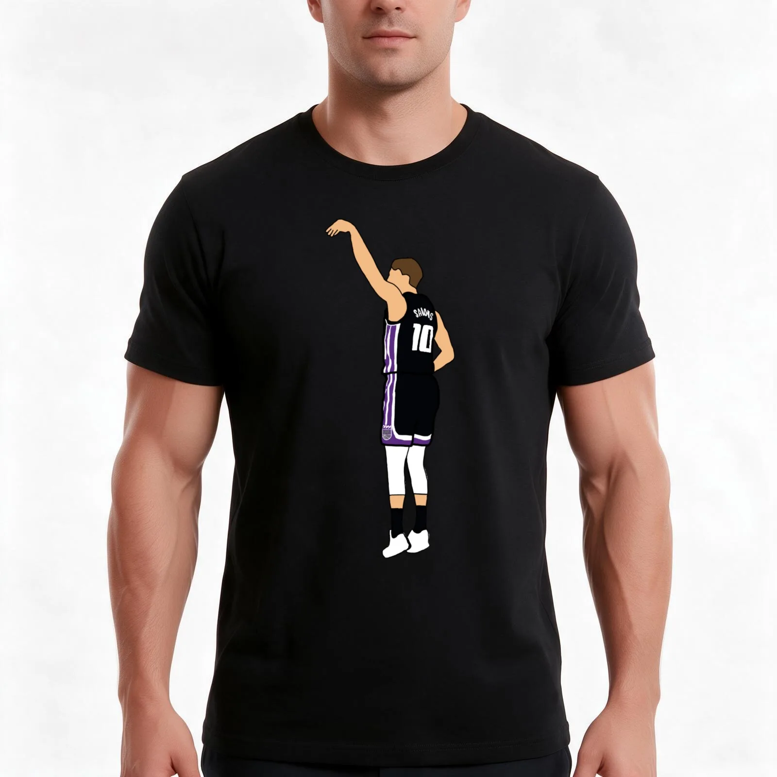 Domantas Sabonis drains a 3 Pointer T-Shirt, Summer Casual Cotton Tee, Oversized Streetwear Tops, Vintage Graphic Print