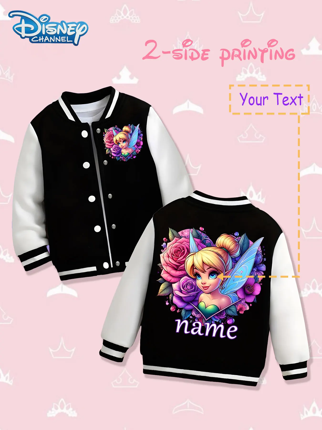 

MINISO Disney Tinker Bell Flower Children's Baseball Jacket - Tinker Bell flower surround shape is presented on both sides, red