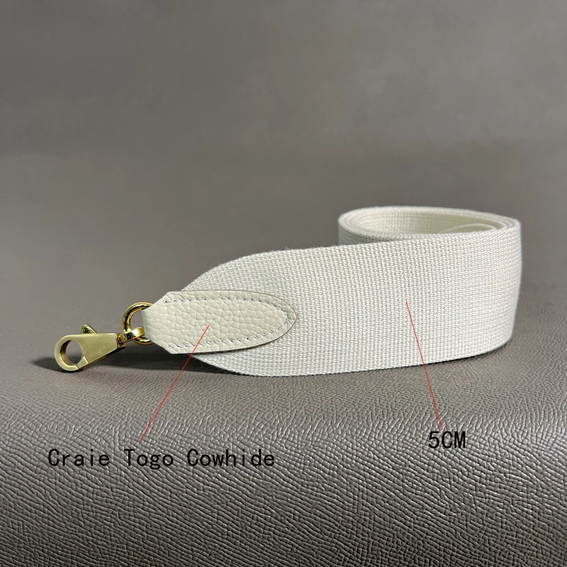 Craie Togo 5cm Wide Canvas belt Steel Buckle Genuine Leather Hand Sewn Suitable For Kelly Bags, Shoulder Straps, Bag Accessories