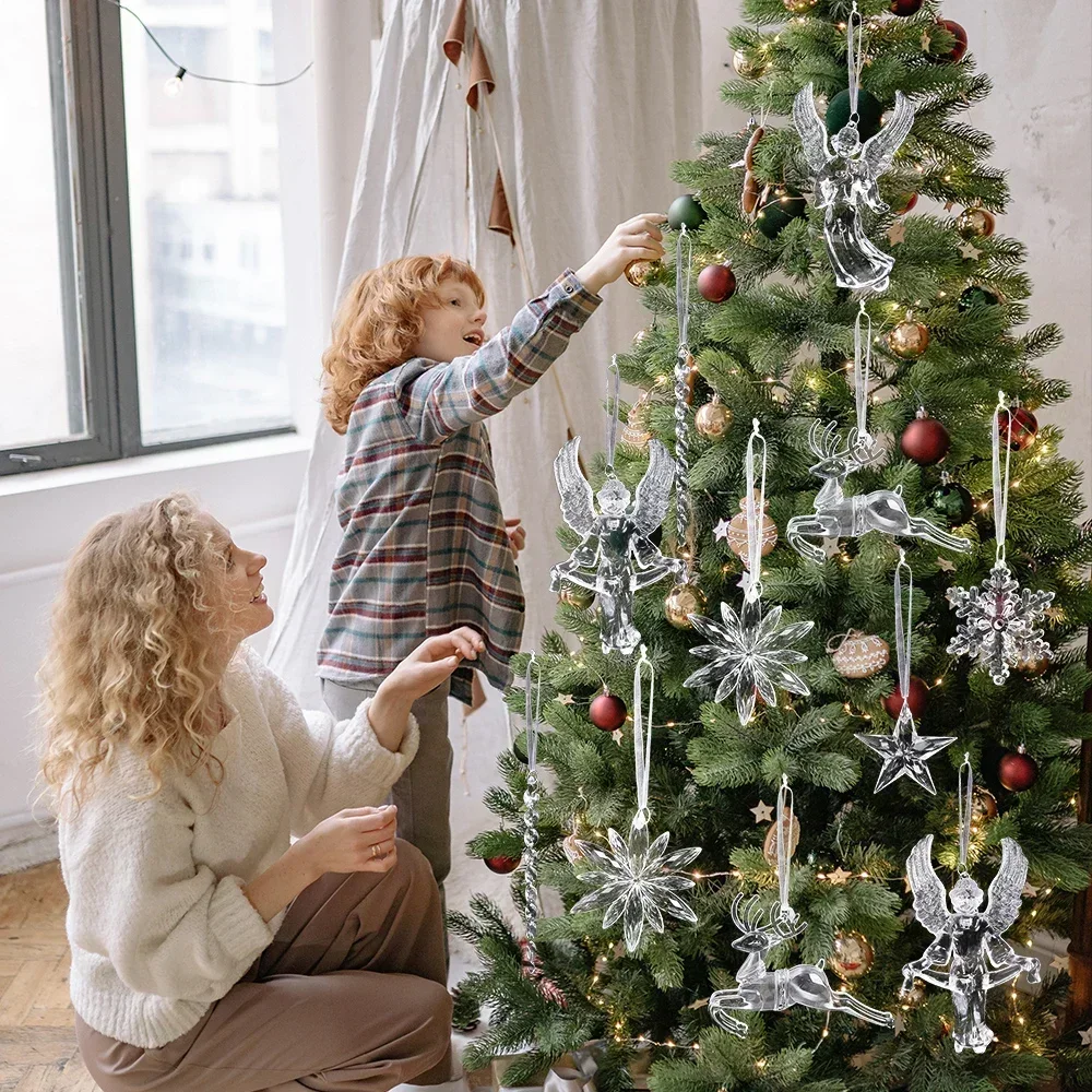 2/24pcs Crystal Clear Snowflake Christmas Tree Pendants Icicle Decorations For Holiday Winter Party Transparent Hanging Ornament