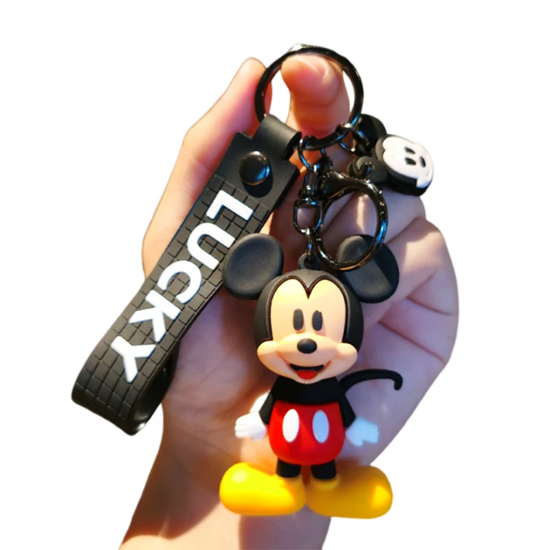 Disney Donald Duck Car Doll Keyring Mickey Mouse Rubber Keychain Fashion Minnie Key Chain Men Girl Backpack Pendant Couple Gifts