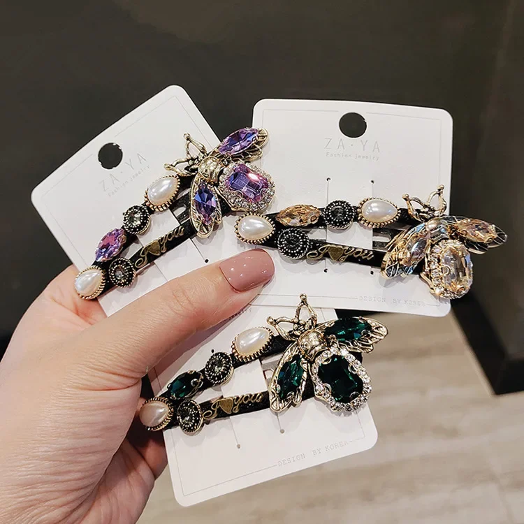 Vintage Baroque Bee Hairpin Imitation Crystal Large BB Clips Korean Rhinestone Hair Pins Wholesale Hair Accessories for Women