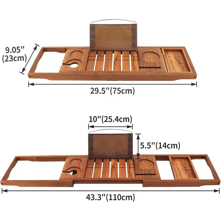 Premium Teak Bathtub Tray, Expandable Wooden Bath Tray for Tub, Luxury Bathtub & Bathroom Accessories image 3