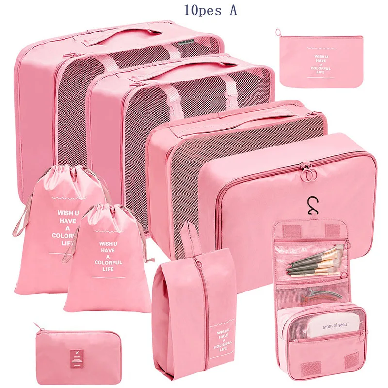 10 Pcs/Set Travel Bags Organizer Storage Clothes Travel Essentials Packing Cubes Travelling Accesories Multifunction Set