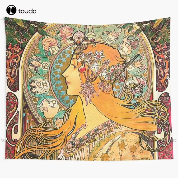 Hd. Zodiac (Second Version) By Alphonse Mucha (1896) High Definition  Tapestry Fashion Tapestry Custom Decoration Wall Hanging