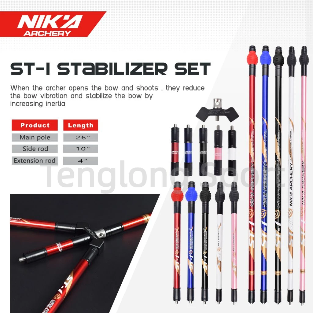 26in Archery Recurve Bow Stabilizer Bar, NIKA Carbon Fiber Stabilizer Black White Red Blue Pink 1set