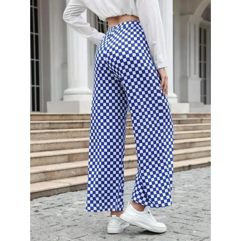 بالإضافة إلى حجم 1XL-5XL المرأة منقوشة مطبوعة بنطال ذو قصة أرجل واسعة مع حزام مطاط عصري