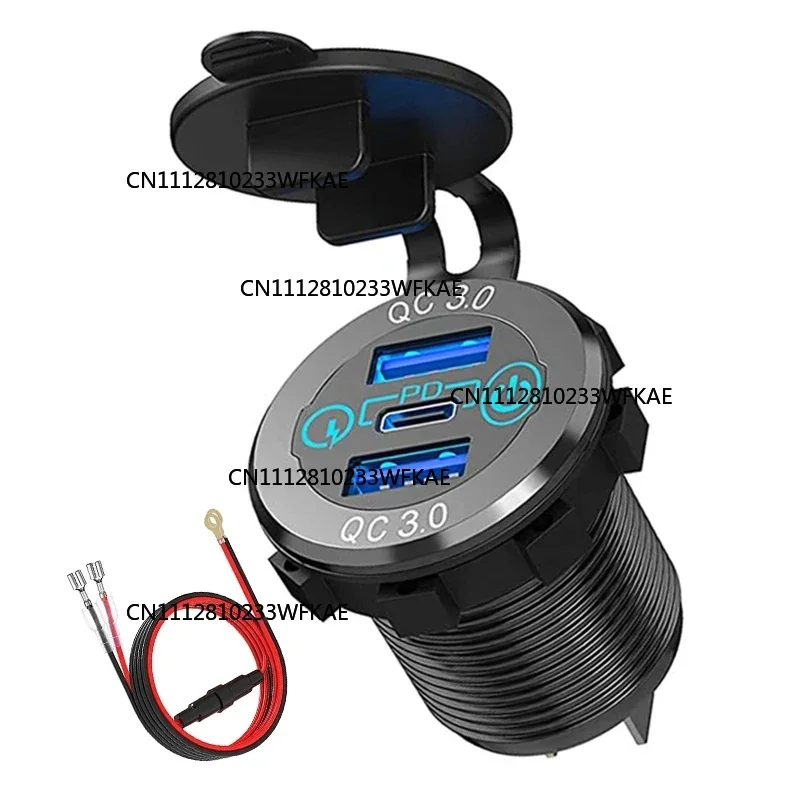 PD Type C Car Charger Socket QC3.0 Dual Ports 60W USB C Triple 12V USB Socket Car Charger with Touch Switch for Car Boat Marine