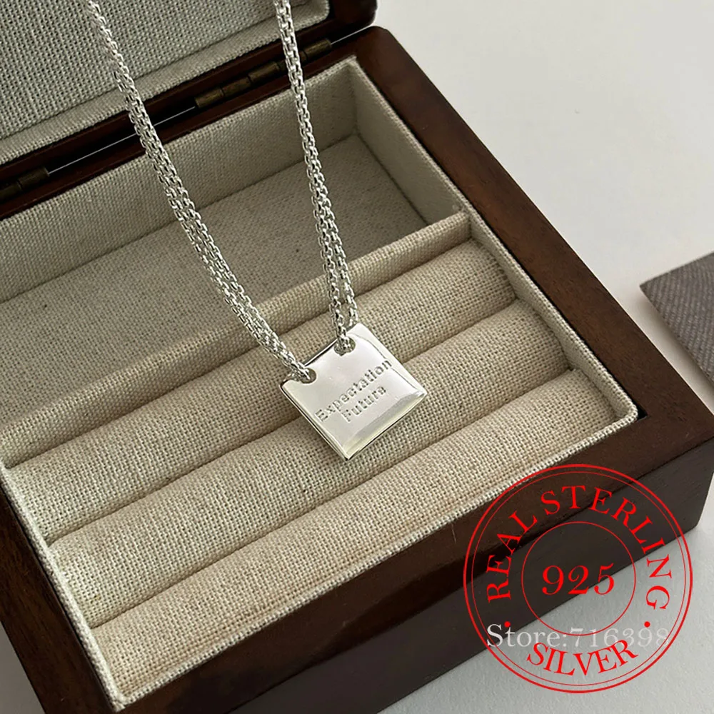 Real 925 Sterling Silver New Ladies Fashion Jewelry Two Layers Letter Square Brand Pendant Necklaces For Women Length 45CM