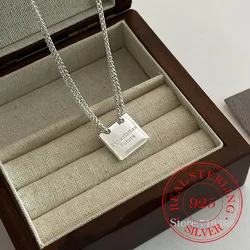 Real 925 Sterling Silver New Ladies Fashion Jewelry Two Layers Letter Square Brand Pendant Necklaces For Women Length 45CM