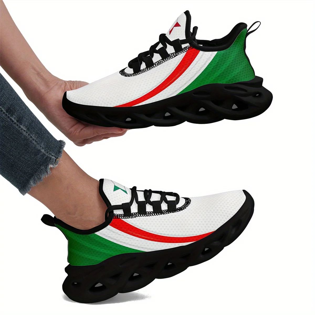 Customization Women' Italy-Themed Sneakers With Italian Flag Print - Lightweight Low-Top Lace-Up Walking Shoes, Cushioned