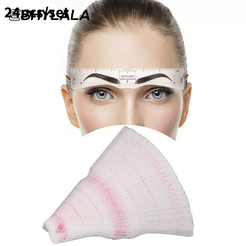 24-stijl Fixeerbare wenkbrauwstencil Kaartverzorging Brow Shaper-sjabloon Herbruikbare stickers Make-up Tekening Wenkbrauwstempel Schoonheidstools