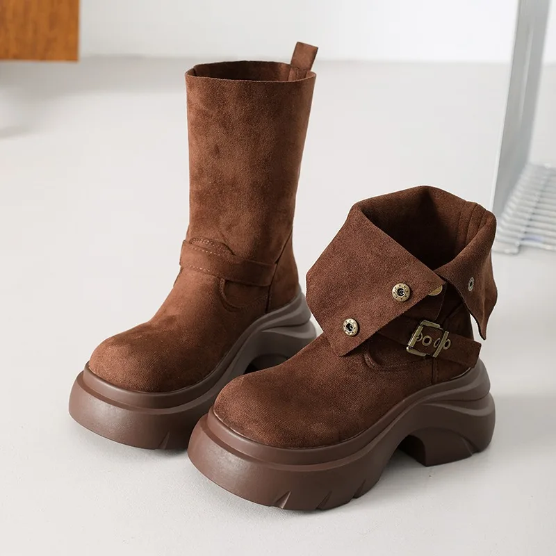 

High Heels Women Platform Mid Calf Boots Designer Suede Fashion Shoes 2025 Winter New Trends Dress Pumps Party Zapatillas Mujer