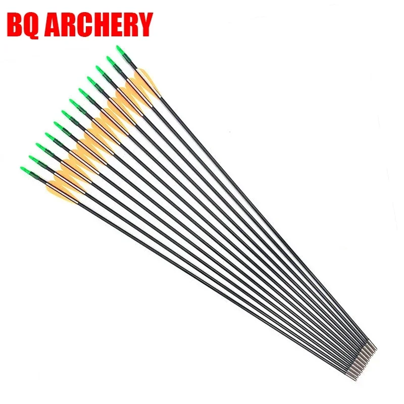 Fiberglass Arrow with White Feather for Recurve and Longbow Practice, Hunting and Shooting, Orange and White, 6 PCs, 12PCs, 30in