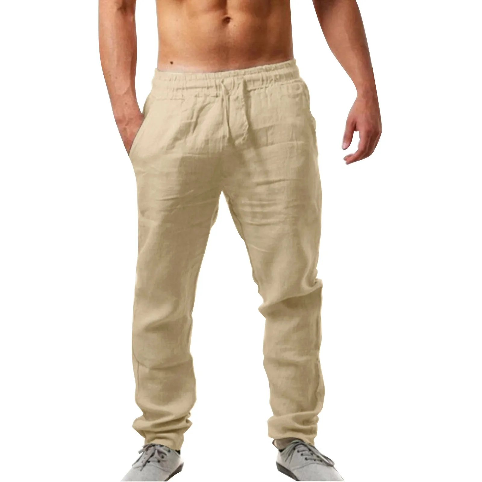 Man Pants Cotton And Linen Bottoms Baggy Solid Color Trousers Casual Straight Joggers Summer Beachwear Y2k Big Size Pantalones