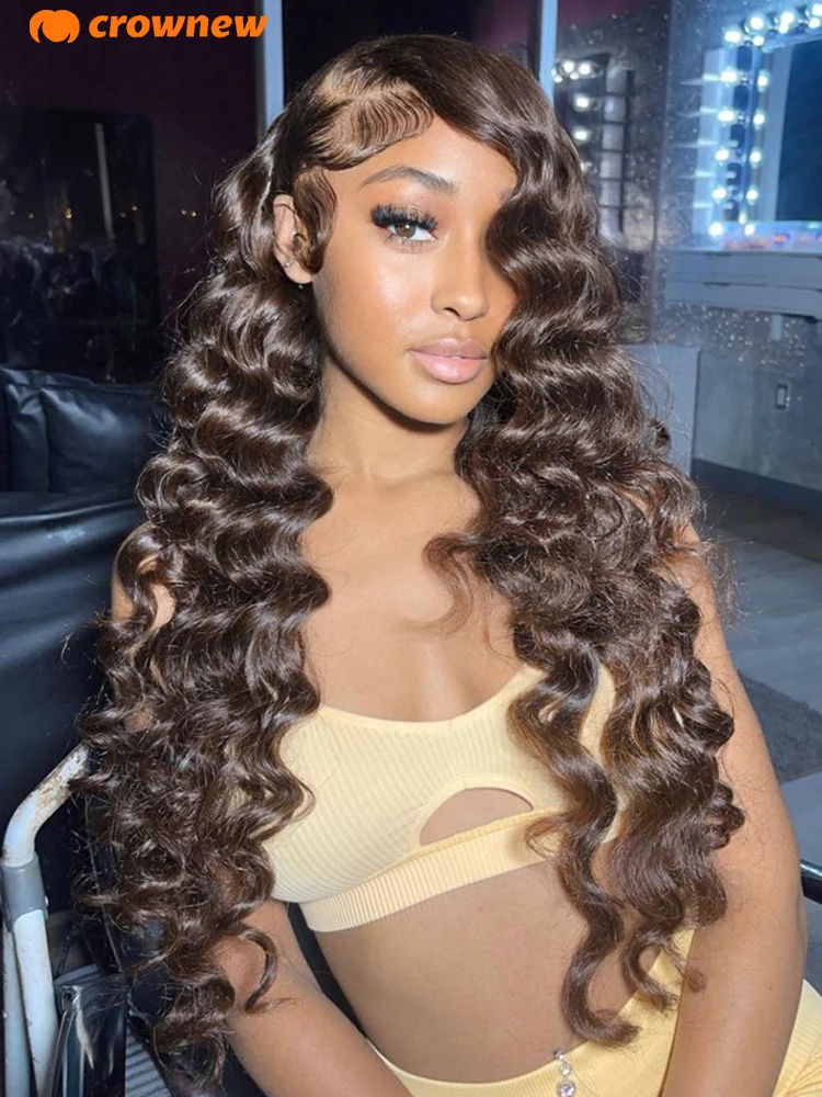 

34 Inch Deep Wave Frontal Wig Brown Human Hair Wig 13X4 13x6 HD Lace Frontal Wig Chocolate Brown Lace Front Wigs #4 Colored Wig