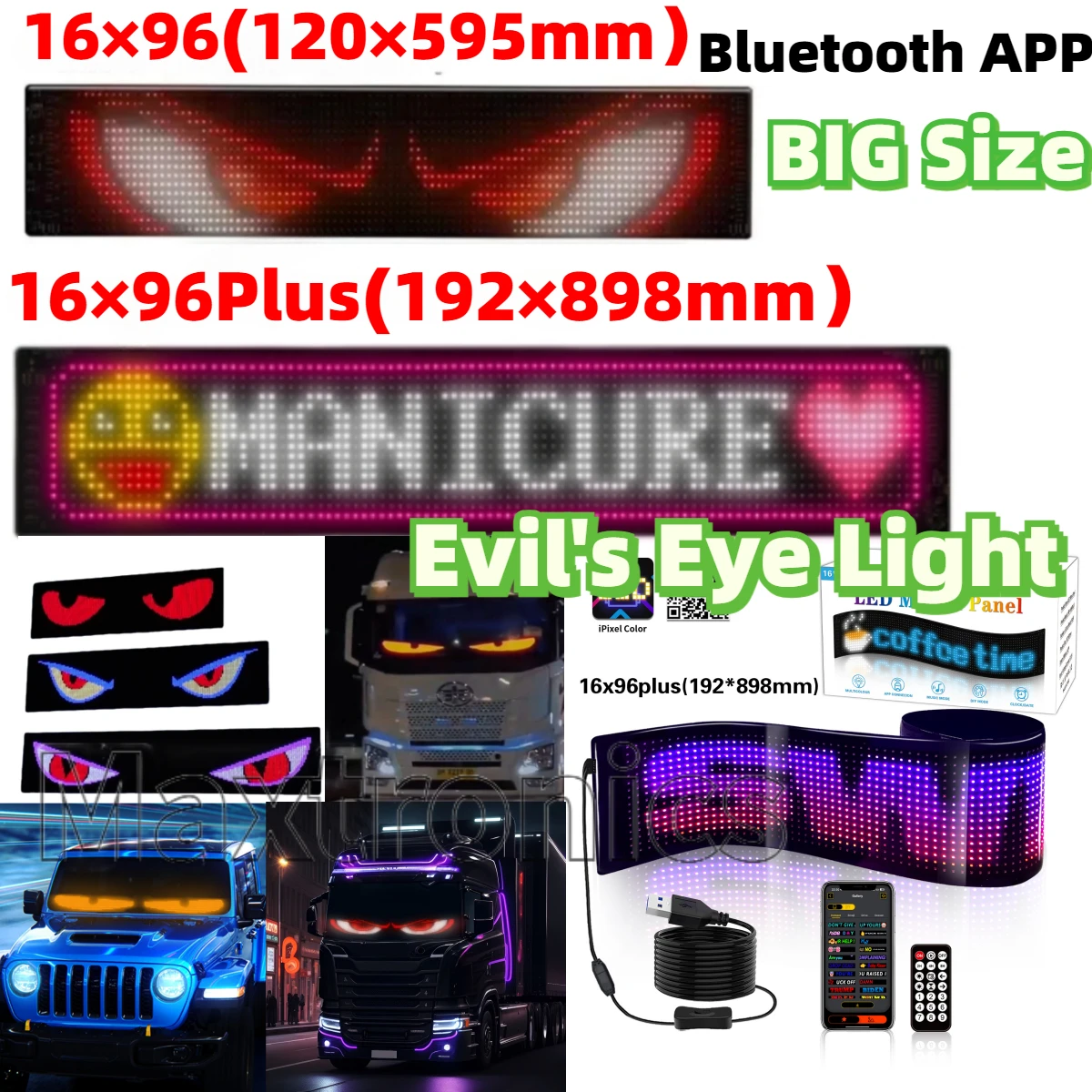 

Большой размер грузовика Evil's Eye Light Гибкий дисплей 5 В USB Bluetooth APP Светодиодная матрица Пиксельная панель DIY Программируемый для автомобиля Светодиодный знак