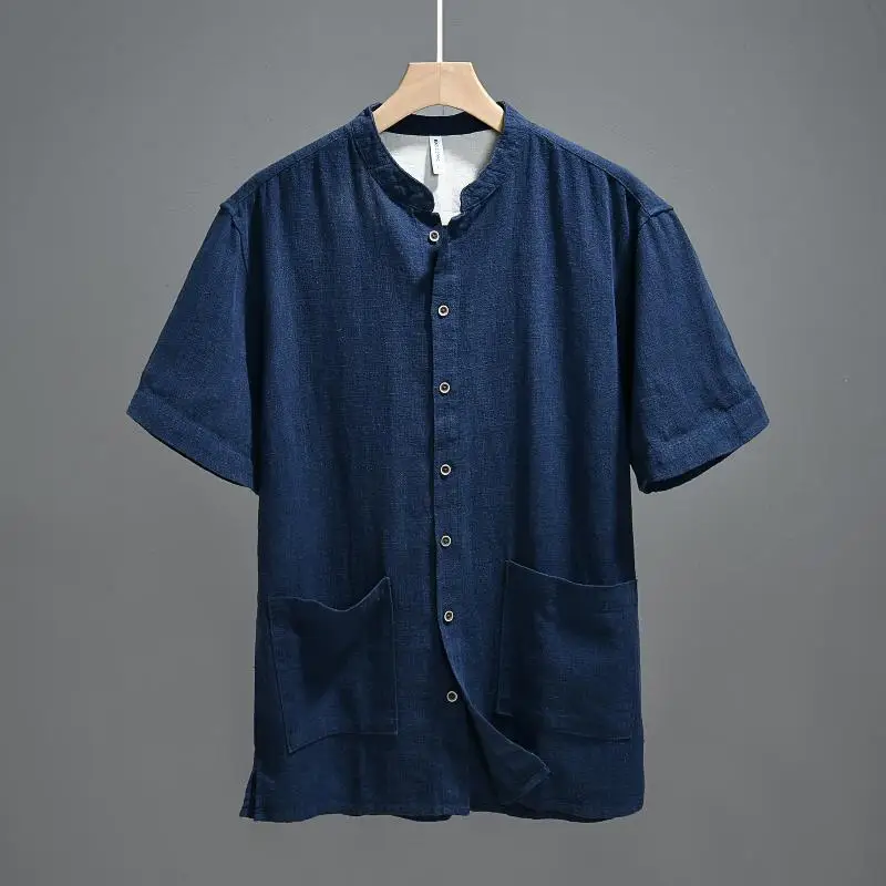 Neue Chinesische Retro Stehkragen Ramie Kurzarm männer Lose Atmungsaktive Casual Chinesischen Stil Dünne Hemd