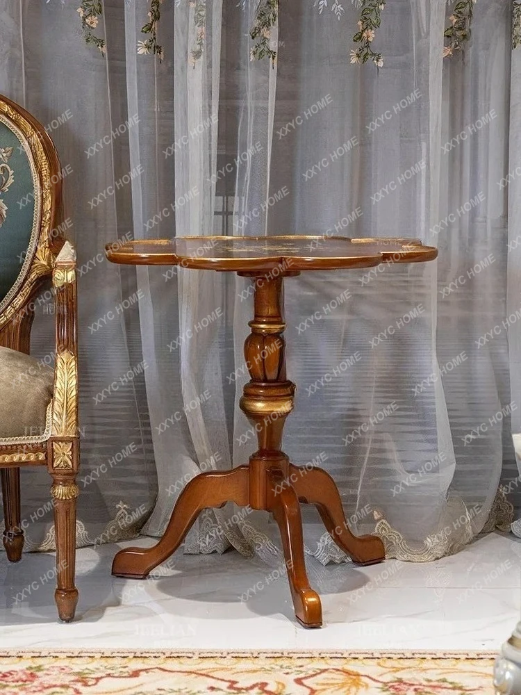 Y European-Style Country Luxury Hand-Painted Solid Wood Carved Corner Table