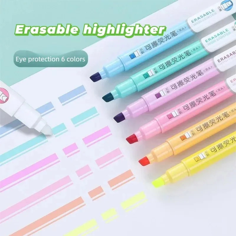 

6pcs Erasable Highlighters Set Dual Tip Highlighters Pastel Drawing Doodling Marking for School Office XKYGB02
