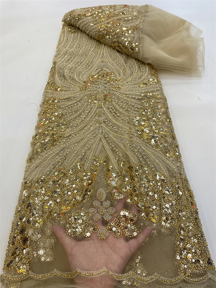 

Nigerian Luxury African 2026 High Quality Mesh Sequins Embroidery Beaded Tulle Nigerian Lace Fabrics For Bridal Material Wedding