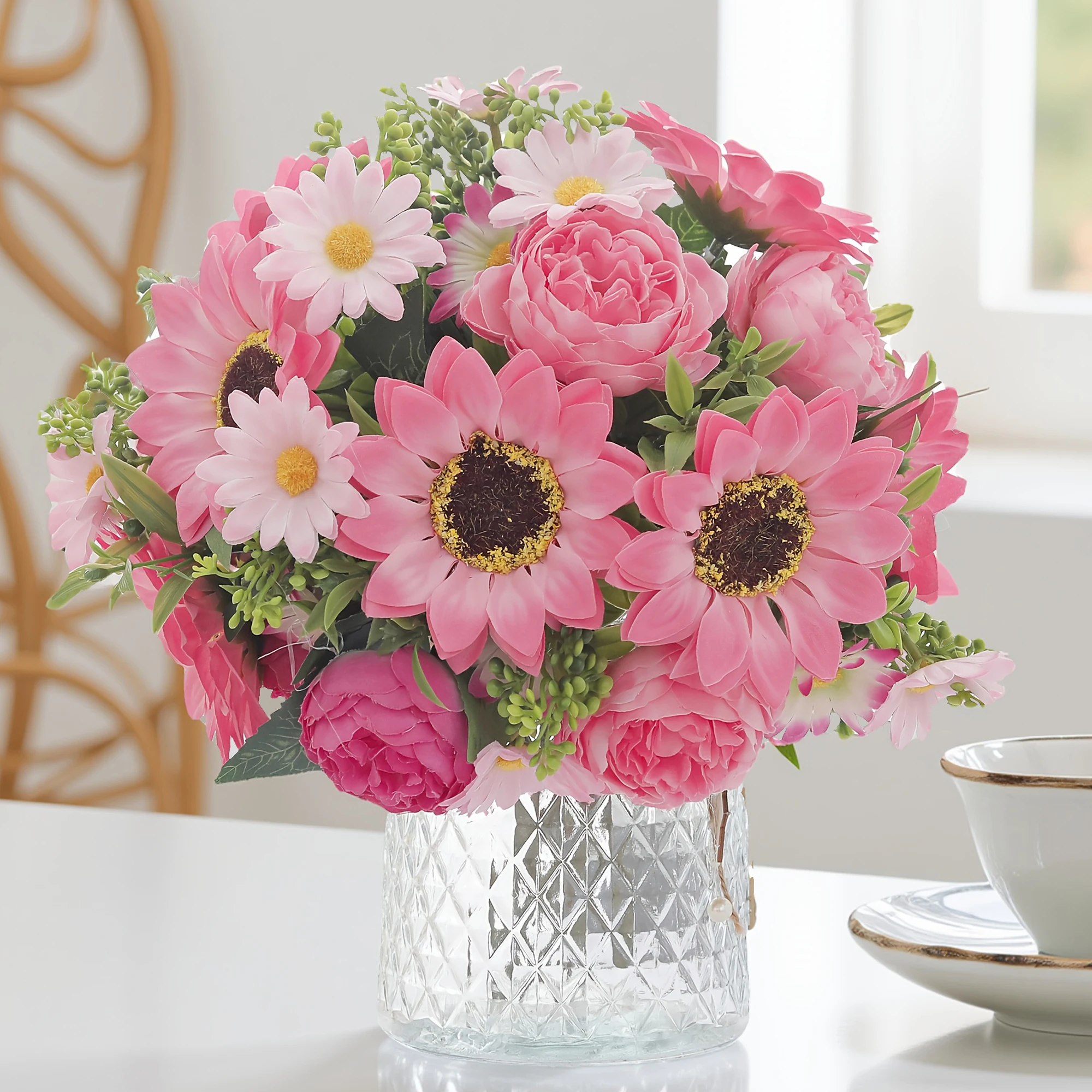 الفاوانيا الزهور الاصطناعية عباد الشمس باقة الزفاف الحرير الزفاف هدية المنزل في الهواء الطلق الخريف الخريف الديكور الربيع الزهور خلفية #4