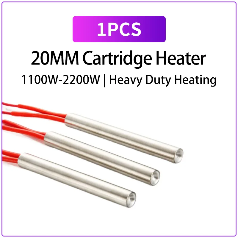 1PCS 20mm Cartridge Heater 1100W-2200W Single Head Heating Tube Dry Heating Element 220V 380V Mold Heater Industrial Heating Rod