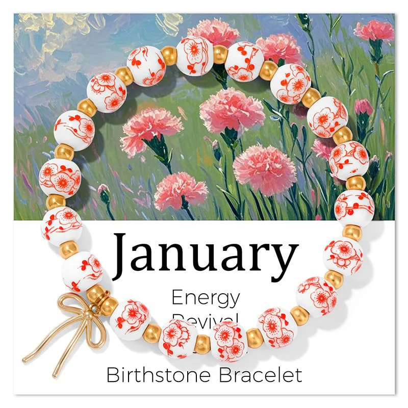 WG Lotus Daisy-pulsera de amistad con lazo de cerámica, pulseras de piedra natal Floral del mes de nacimiento Vintage, joyería de flor de nacimiento