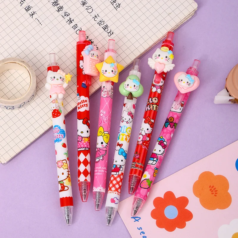 12/36pcs Sanrio Resin Patch Press Gel Pen Cute Hello Kitty 0.5mm Black Student Office Signature Pen Stationery Gifts Wholesale