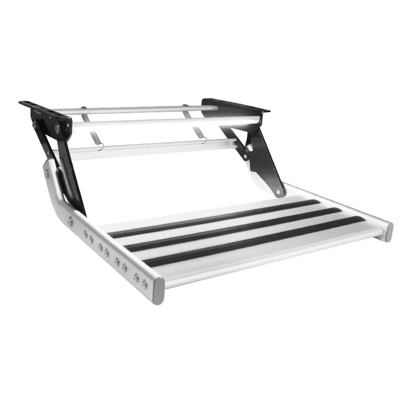 Caravan Accessories RV Step with LED Light Folding Aluminum Manual Pull Out Single Step