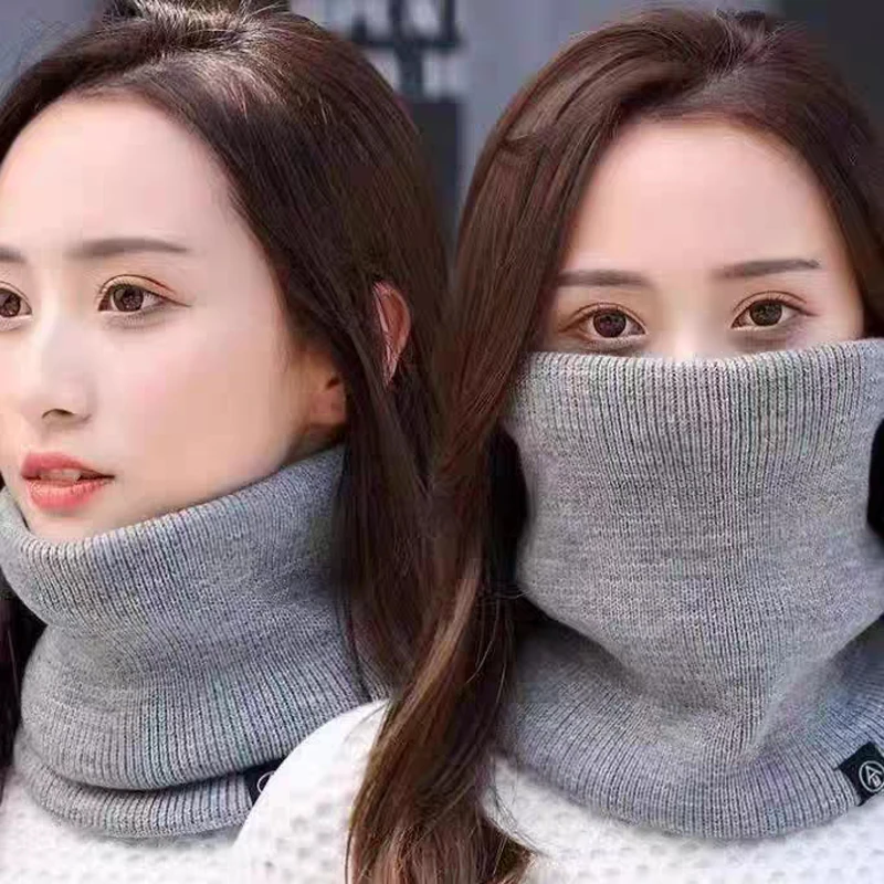 Fashion Winter Knitted Scarf Warm Cashmere Like Unisex Neck Warmer for Women Men Full Mask Neck Scarfs Ring