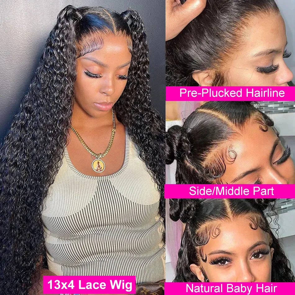 Water Wave 13x4 Transparent Lace Front Wig Brazilian Curly 13x6 Lace Frontal Human Hair Wigs For Women Pre Plucked Wet and Wavy