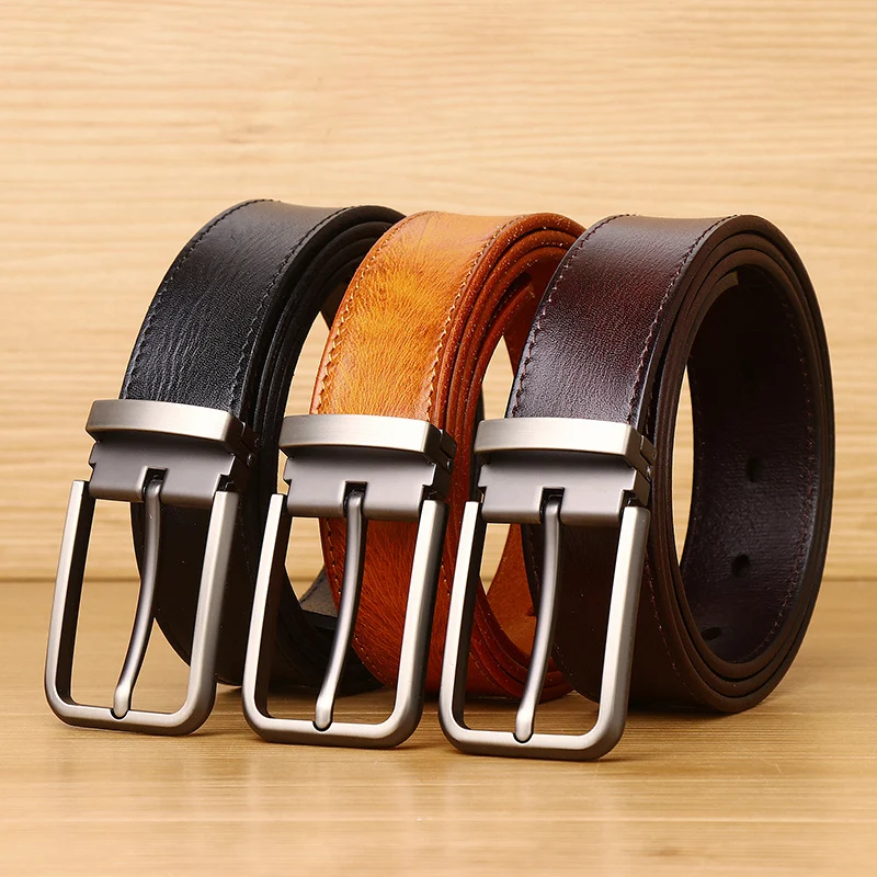 

Punk Belt Solid Alloy Buckle Full Grain 100% Genuine Leather Men's Belt Luxury Designer High Quality Denim Brown Belt