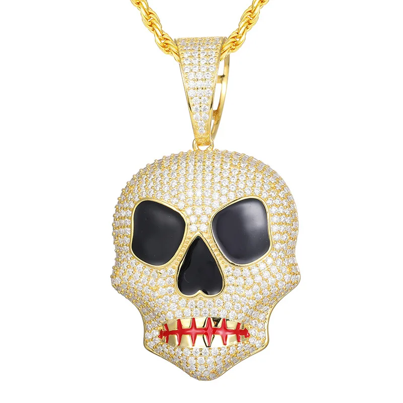 

Moissanite S925 Sterling Silver Bling Iced Out Skeleton Skull Pendants Necklaces for Men HIP Hop luxurious Charm Jewelry Gift
