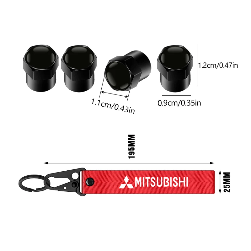 For Mitsubishi Lancer Outlander Pajero L200 Ralliart Aluminum Metal Car Tire Valve Cover Car Badge Nylon Keychain Accessories