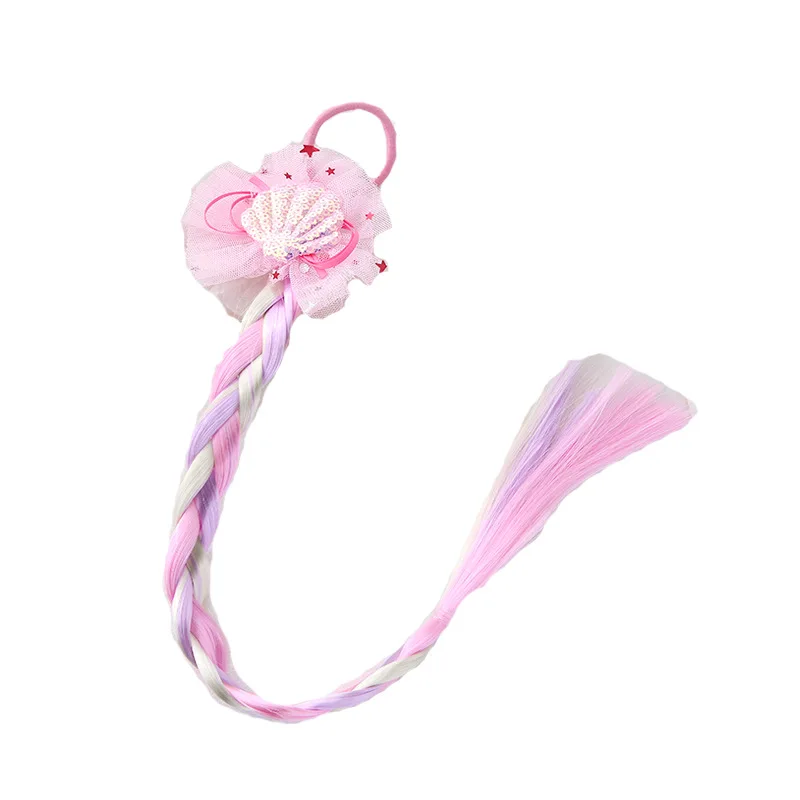 Littler Girls Long Braid Hair Rose Kids Rainbow Wig Kids Hair Tie Kids Mermaid Head Wear Princess Girls Elsa Cosplay Accessories view 6