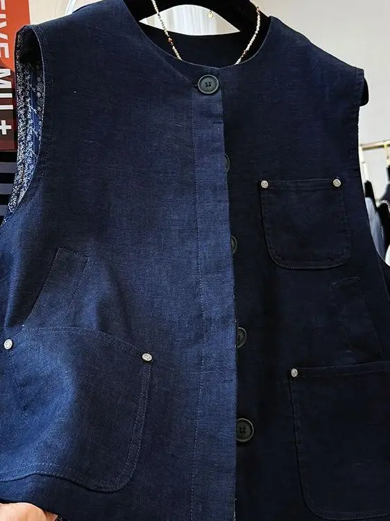 

Большой размер, 300 Pou, Новинка осени 2025, Уличная одежда, Ретро-синий жилет, Очень привлекательный, для пар, Майка-топ La...