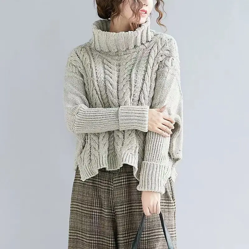 Herbst Winter High Neck Zopfmuster Pullover Herbst Winter Loose Fit Verdickter Pullover Slim Fit