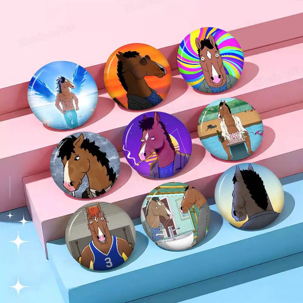 B-BoJack H-Horseman Creative Pins Funny Faces Round Snap-in Brooch Badge Backpack Hat Accessories Jewelry Gifts